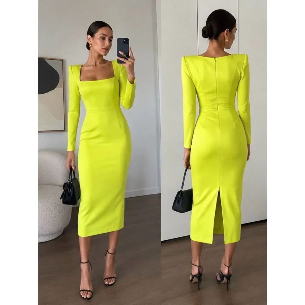 Alex Perry Manor Strong Shoulder Midi dress Acid UK6/US2